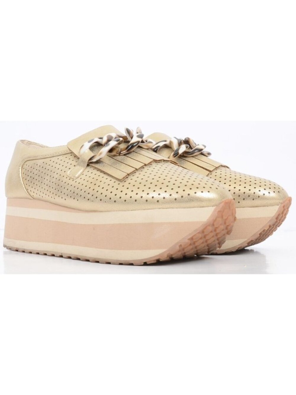 Pierre Dumas Paloma Women's Size 8 Gold Platform Chain Detail Slip-On Loafer